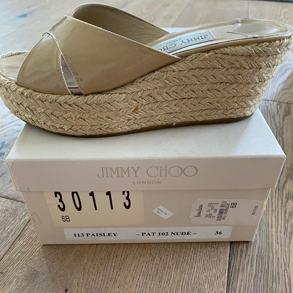 Jimmy Choo Patent Nude espadrille Slide Sandal